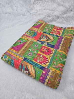 Raja Rani Position Print On D-Crepe Fabric