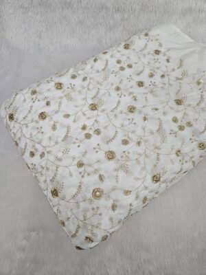 ALLOVER JARI WORK WITH MIRROR SEQUINS EMBROIDERY ON DYEABLE NATURAL CREPE FABRIC