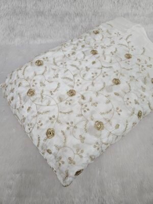 ALLOVER JARI WORK WITH MIRROR SEQUINS EMBROIDERY ON DYEABLE NATURAL CREPE FABRIC