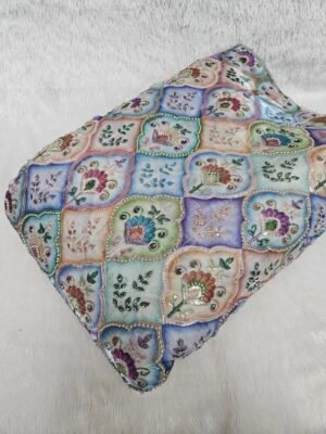 MULTI COLOUR POSITION PRINT WITH CUT DANA BEADS WORK ON JIMMY CHOO FABRIC