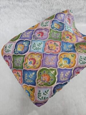 MULTI COLOUR POSITION PRINT WITH CUT DANA BEADS WORK ON JIMMY CHOO FABRIC