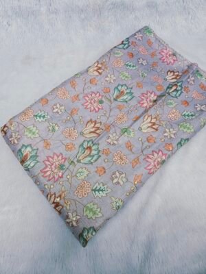 FLORAL POSITION PRINT ON SHIMMER FABRIC