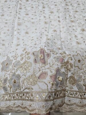 Dyeable Pure Natural Crepe Allover With Applique Daman Cutwork