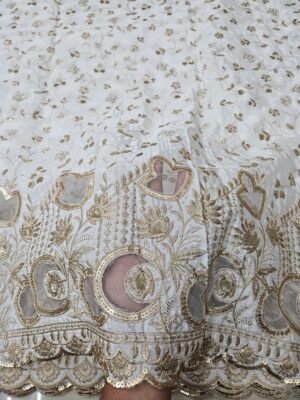 Dyeable Pure Natural Crepe Allover With Applique Daman Cutwork