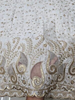 Dyeable Pure Natural Crepe Allover With Applique Daman Cutwork