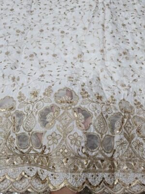 Dyeable Pure Natural Crepe Allover With Applique Daman Cutwork