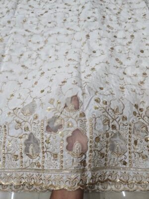 Dyeable Pure Natural Crepe Allover With Applique Daman Cutwork