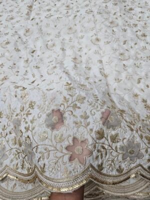 Dyeable Pure Natural Crepe Allover With Applique Daman Cutwork