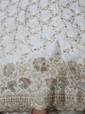 Dyeable Pure Natural Crepe Allover With Applique Daman Cutwork