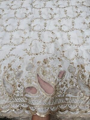 Dyeable Pure Natural Crepe Allover With Applique Daman Cutwork