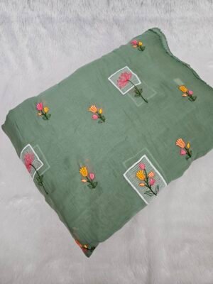 FLORAL THREADWORK WITH SEQUINS ON MUL CHANDERI FABRIC