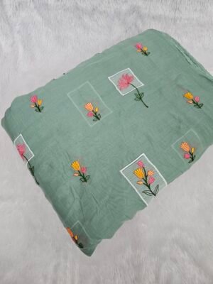 FLORAL THREADWORK WITH SEQUINS ON MUL CHANDERI FABRIC