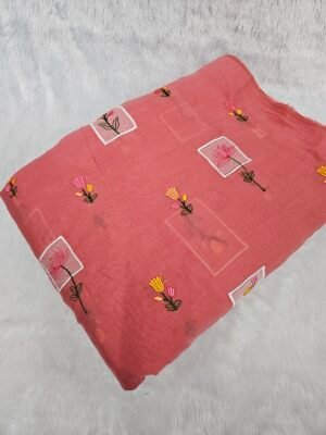 FLORAL THREADWORK WITH SEQUINS ON MUL CHANDERI FABRIC