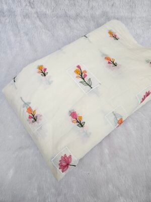 FLORAL THREADWORK WITH SEQUINS ON MUL CHANDERI FABRIC