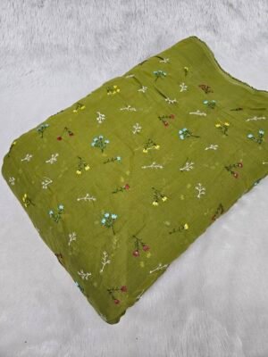 FLORAL THREADWORK WITH SEQUINS ON MUL CHANDERI FABRIC