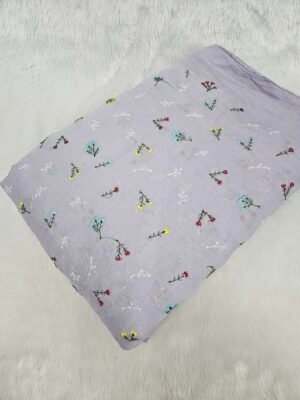 FLORAL THREADWORK WITH SEQUINS ON MUL CHANDERI FABRIC