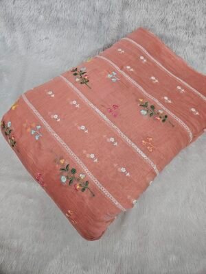 FLORAL THREADWORK WITH SEQUINS ON MUL CHANDERI FABRIC