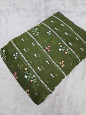 FLORAL THREADWORK WITH SEQUINS ON MUL CHANDERI FABRIC