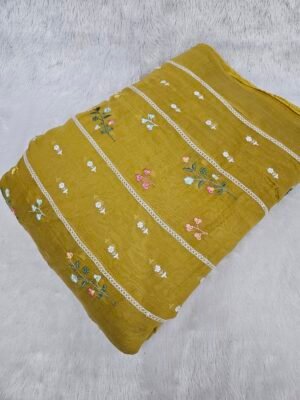 FLORAL THREADWORK WITH SEQUINS ON MUL CHANDERI FABRIC