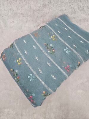 FLORAL THREADWORK WITH SEQUINS ON MUL CHANDERI FABRIC