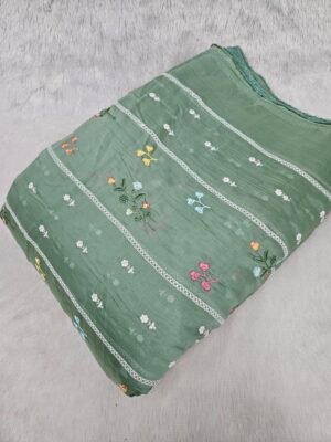 FLORAL THREADWORK WITH SEQUINS ON MUL CHANDERI FABRIC