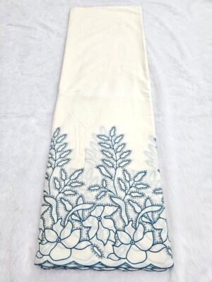 FLORAL COLOURED THREAD EMBROIDERY ON KORA MUL COTTON FABRIC
