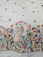 FLORAL COLOURED THREAD EMBROIDERY ON KORA MUL COTTON FABRIC