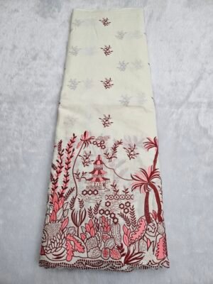 FLORAL COLOURED THREAD EMBROIDERY ON KORA MUL COTTON FABRIC