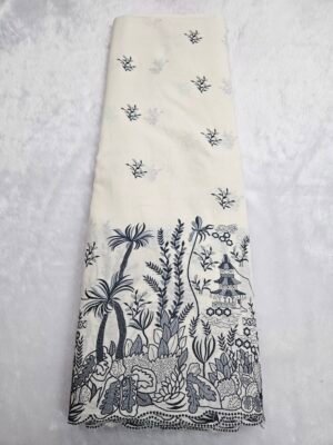 FLORAL COLOURED THREAD EMBROIDERY ON KORA MUL COTTON FABRIC