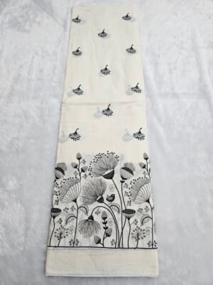 FLORAL COLOURED THREAD EMBROIDERY ON KORA MUL COTTON FABRIC