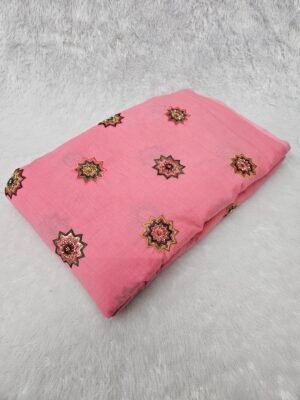 Peach Beads Embroidery Butta On Kora Cotton