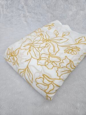 Yellow Thread Embroidery On Dyeable Pure Cambric Cotton