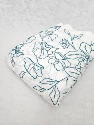 BlueThreadwork Embroidery On Pure Cambric Cotton Fabric