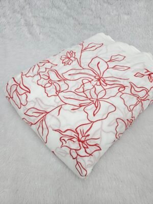 Pink Thread Embroidery On Dyeable Pure Cambric Cotton