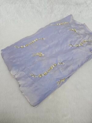 Purple Beads Embroidery  On Space Silk Fabric