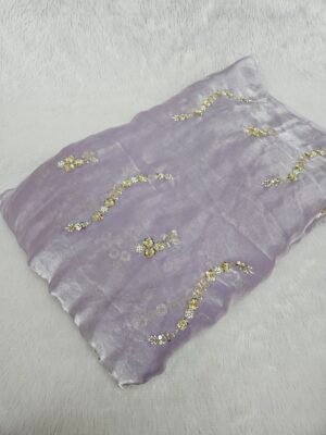 Lavender Beads Embroidery On Space Silk Fabric