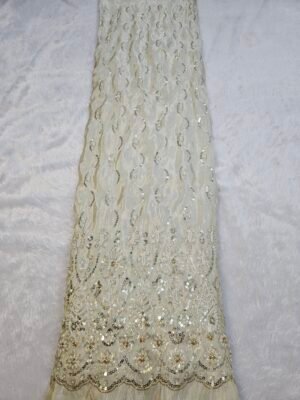 Beige Beads Daman Embroidery On Pure Shimmer Fabric