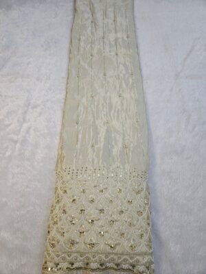 Beige Daman Beads Embroidery On Pure Shimmer Fabric