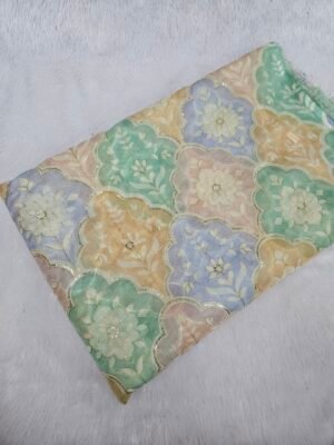 Soft Tebby Organza Position Print With Sequins Work