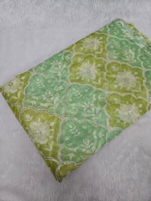 Soft Tebby Organza Position Print With Sequins Work