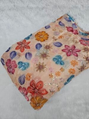 Peach Floral Beads Embroidery With Position Print On Jimmy Choo