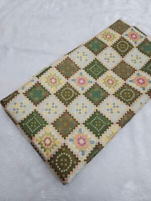 Green Jaquard Position Print On Cotton Silk Fabric