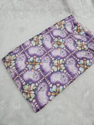 Purple Sequins Beads Position Print On D-Crepe Fabric