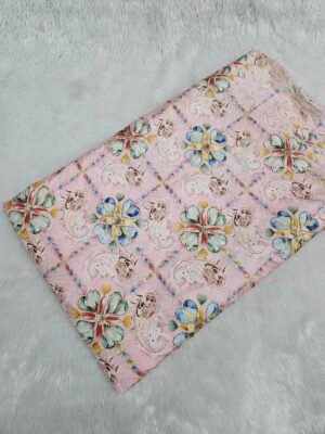 Light Pink Sequins Beads Position Print On D-Crepe Fabric