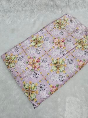 Light Baby Pink Sequins Beads Position Print On D-Crepe Fabric