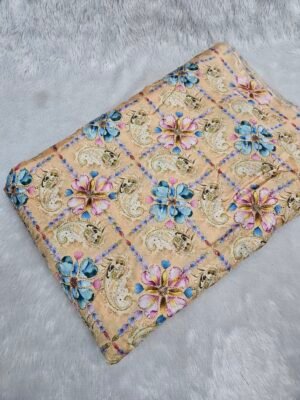 Light Yellow Sequins Beads Position Print On D-Crepe Fabric