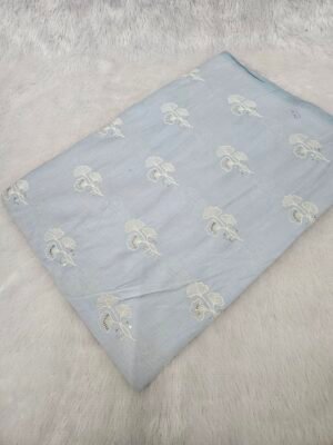 Powder Blue Thread Embroidery On Pure Cambric Cotton