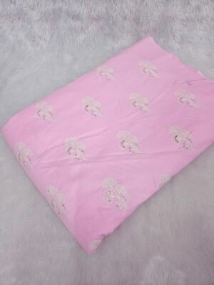 Pink Thread Embroidery On Pure Cambric Cotton