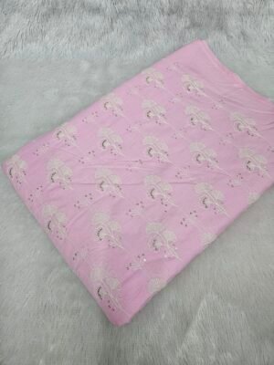 Pink Allover Threadwork On Pure Cambric Cotton