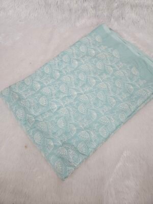 Blue Allover Thread Work Embroidery On Pure Cambric Cotton